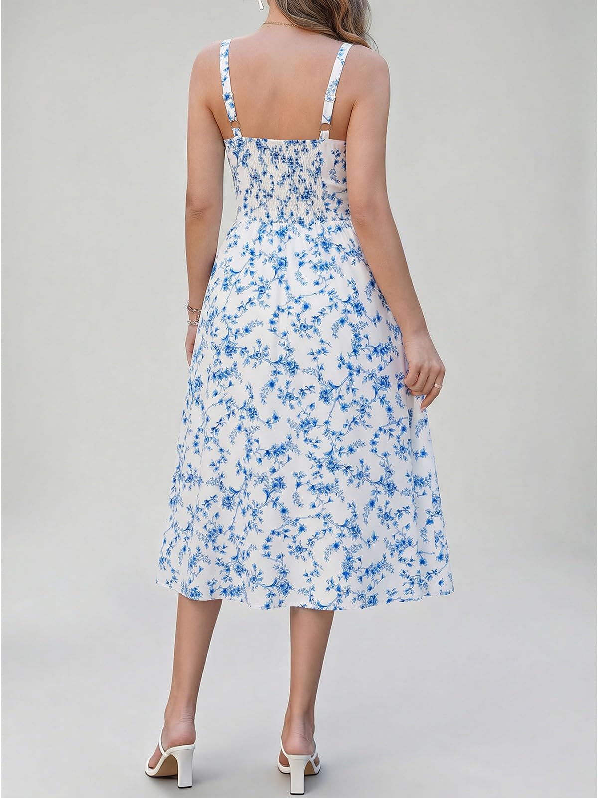 Cicy Bell Damen Sommerkleid Blumenmuster Maxikleid Ärmellos Strandkleid Elegant Taillert Kleider Spaghetti Trägerkleid