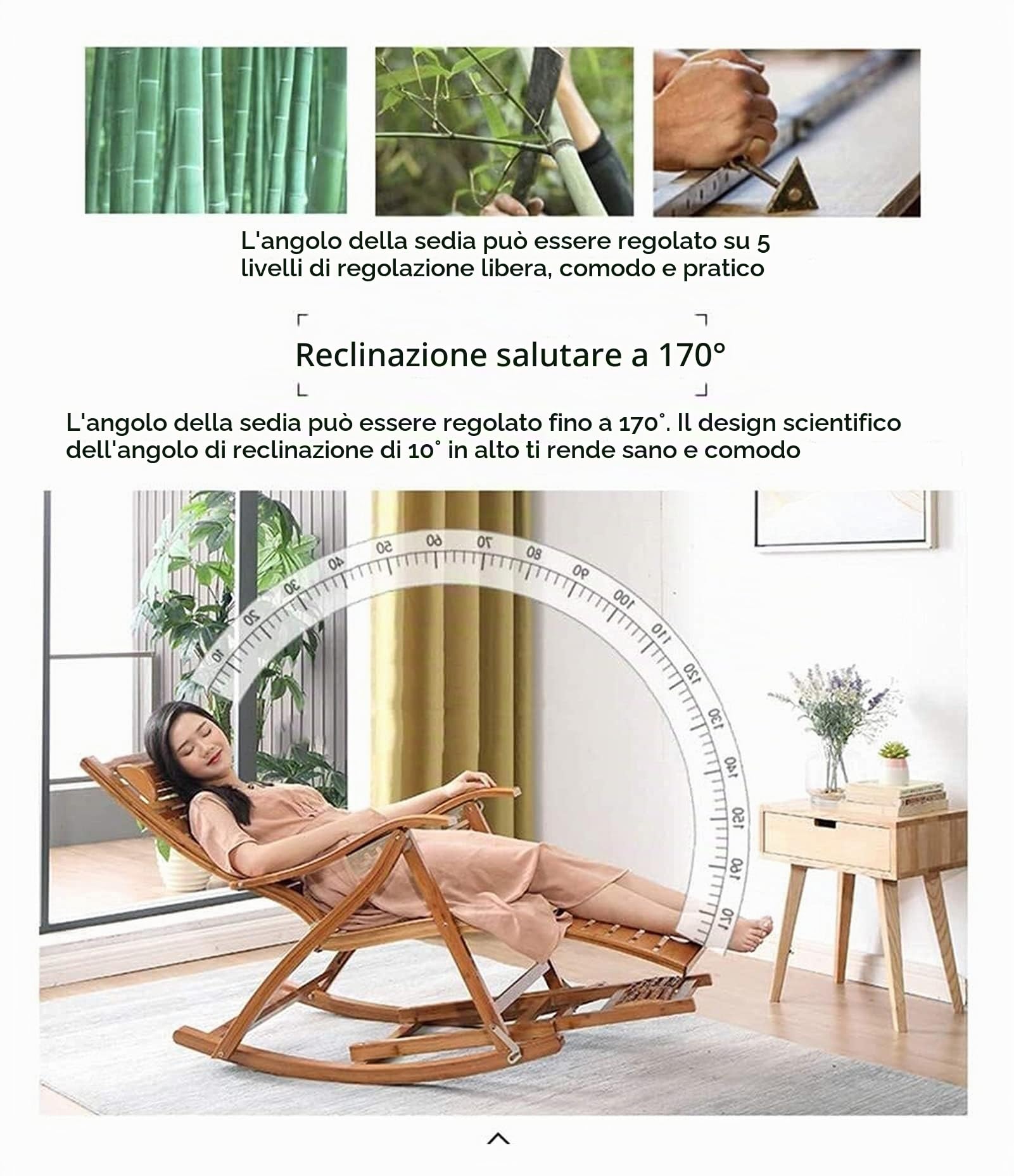 Sdraio da dondolo giardino legno,sedia a dondolo da interno/esterno,Ergonomica Reclinabile,Sedia a dondolo pieghevole esterno poltrona giardino,per patio, spiaggia, piscina (Color : White)