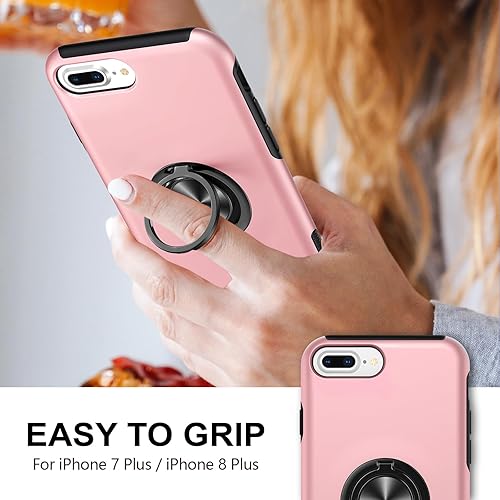 Miniatura 2 de Hython Funda para iPhone 8 Plus y iPhone 7 Plus, funda protectora resistente con soporte de anillo soporte magnético, carcasa rígida a prueba de