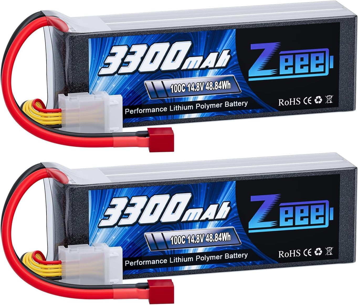 Zeee 4S Lipo 3300mAh 14,8V 100C Softpack RC Akku mit T Stecker(2 Packungen) | RC Batterie für RC-Flugzeug, Hubschrauber, RC-Boot, UAV, Drohne, FPV, RC-Auto, LKW, Boot