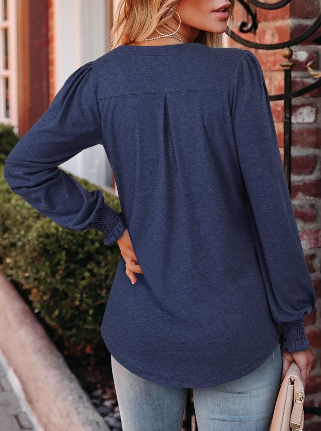 BETTE BOUTIK Long Sleeve Shirts for Women Fall Tops Dressy Blouses Pleated V Neck Tunic Tops for Leggings S-3XL - Image 3