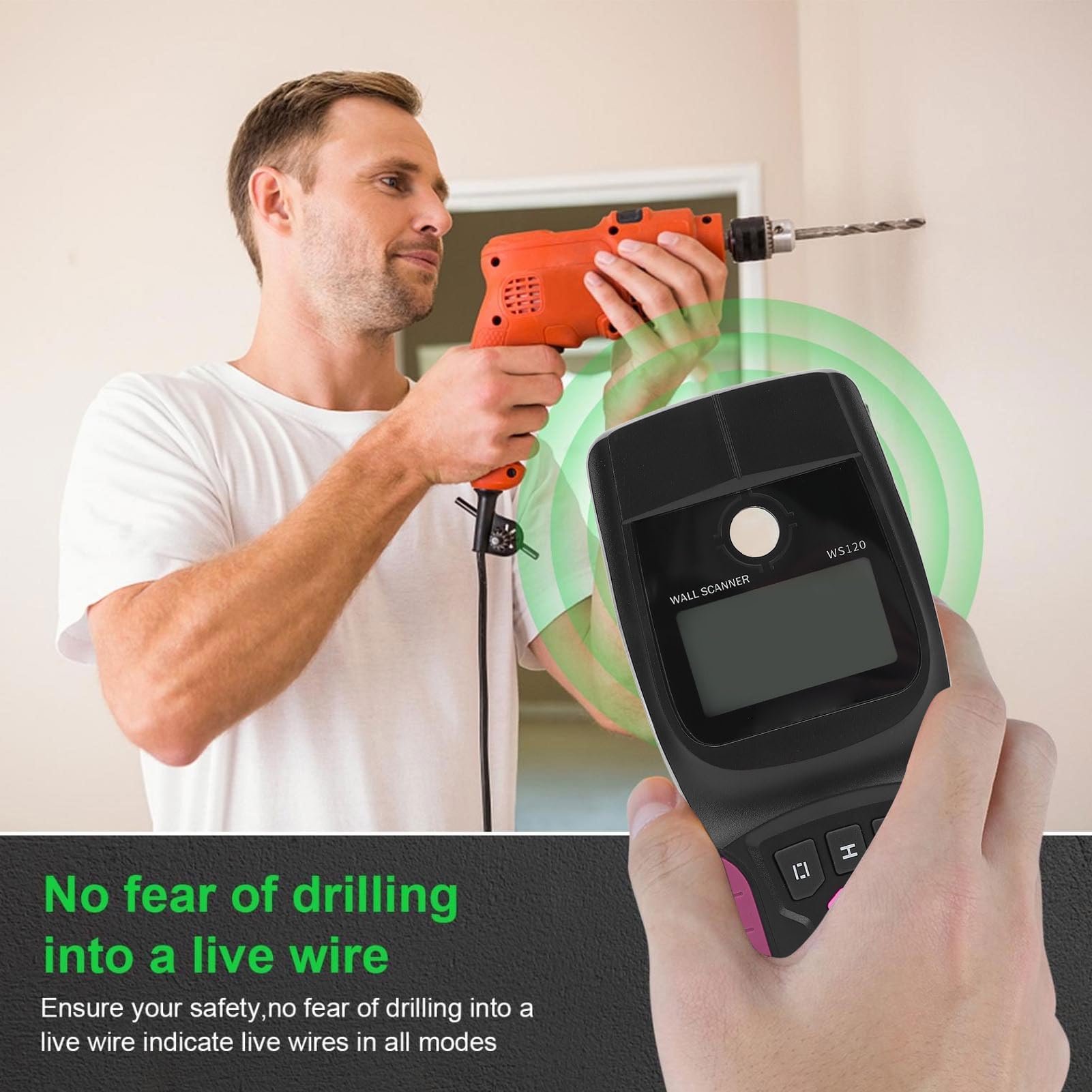 Detector De Pared, Escáner De Pared, Detector De Metales para Tuberías De Agua De PVC con Cables Y Cables En Tensión, Adecuado para Detectar Metales, Madera Y Cables De CA Ocultos En La Pared.