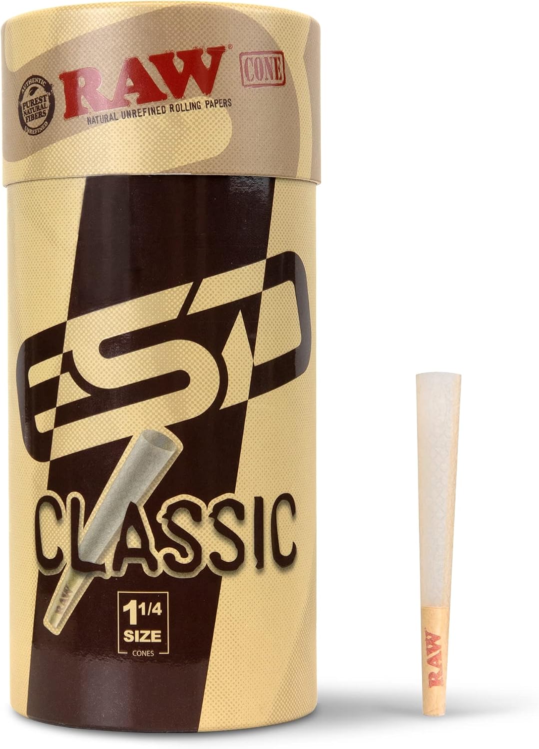 RAW Cones Classic 1-1/4 Size | 150 Pack | Natural Pre Rolled Rolling Paper with Tips & Packing Tubes Included