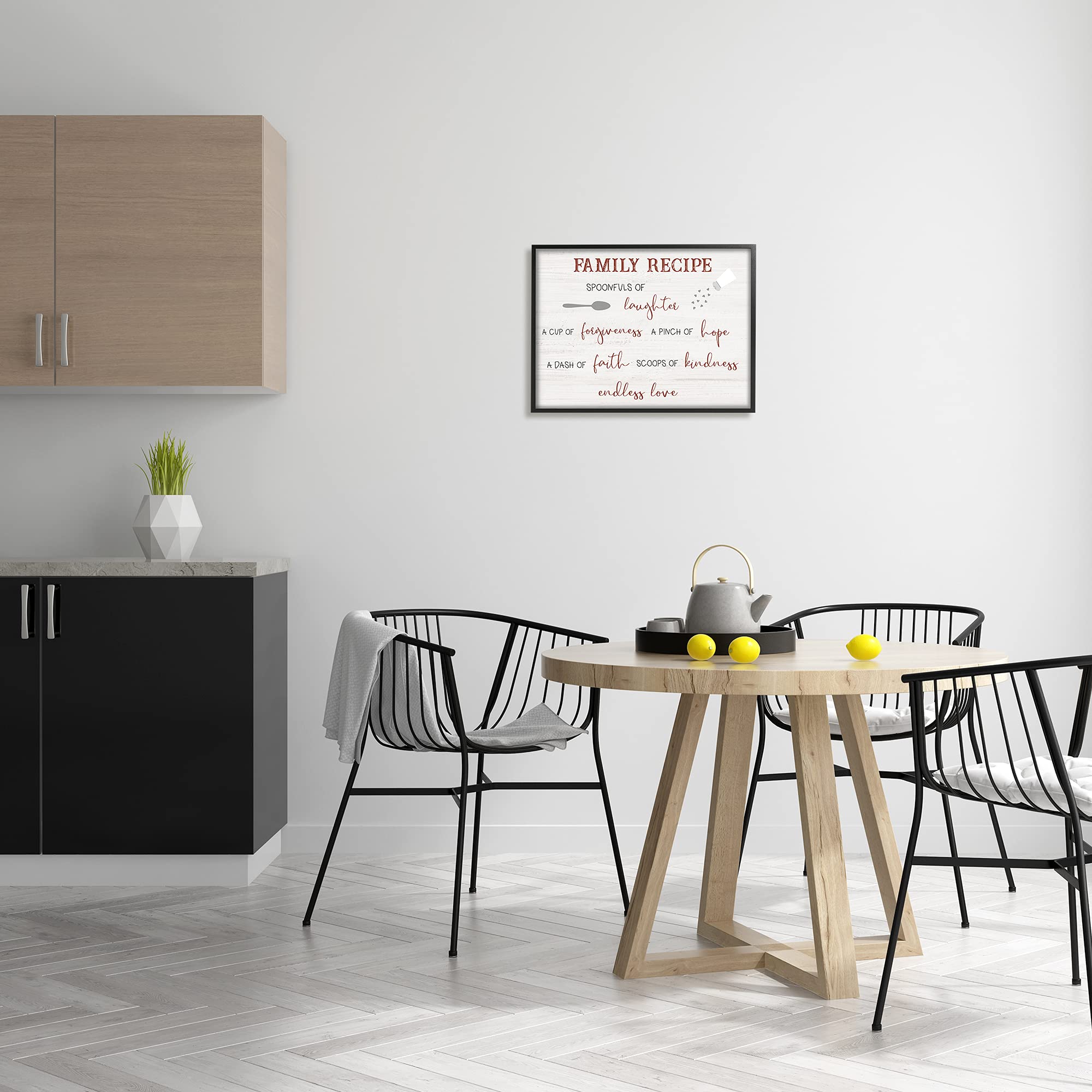 Stupell Industries Family Recipe Happiness Motivational Phrases Kitchen Puns, CAD Designs Black Framed Wall Art, 20 x 16, Off- White