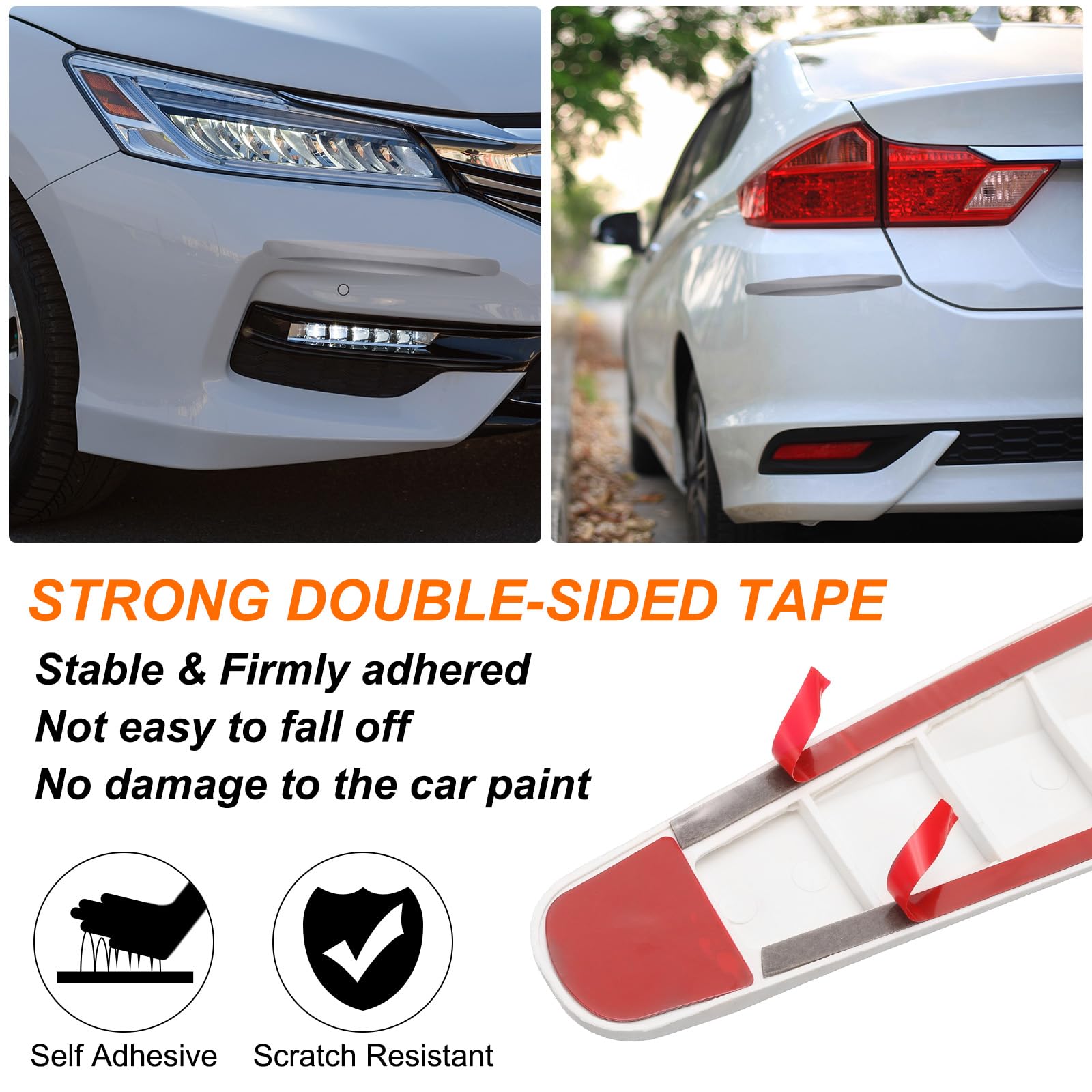 QUARKZMAN 8 Pezzi Fascia Paraurti Auto Protezione Antiurto Antigraffio Fascia Protettiva Paraurti Universale Anteriore e Posteriore per Auto SUV Pickup Camion, Bianco
