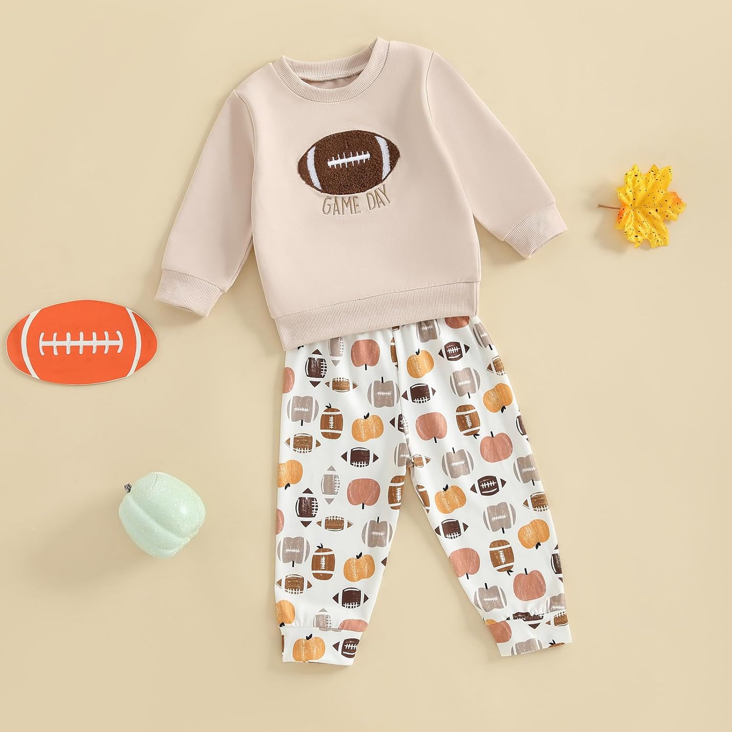 Baby Boy Girl Football Outfit Long Sleeve Crewneck Sweatshirt Pullover Tops and Elastic Pants Set 2PC Outfits - Image 6