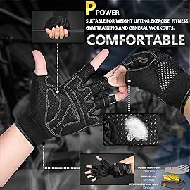 MOREOK Workout Gloves Padded Weight Lifting Gym Fitness Gloves for Men/Women Black-L
