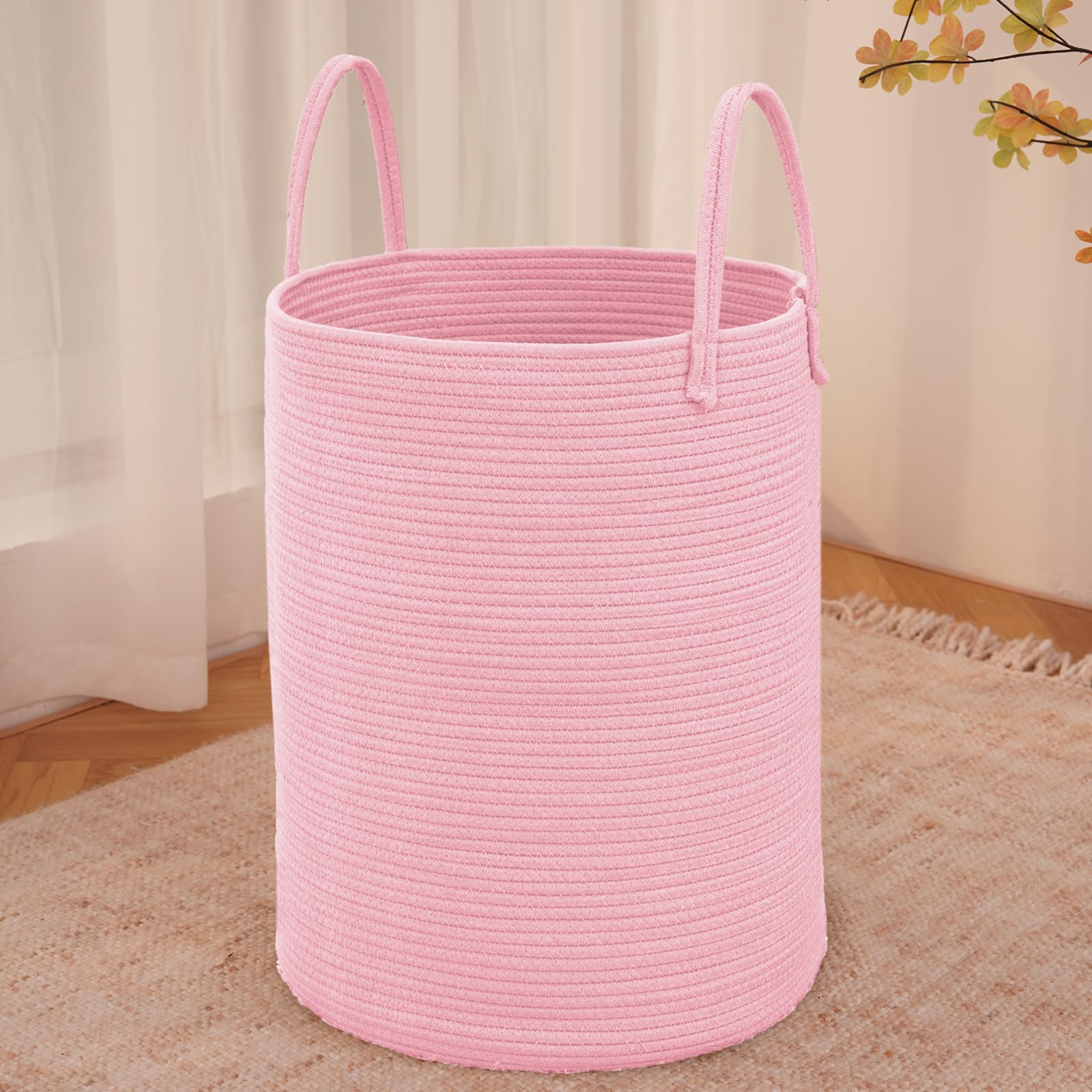 JMvicyroam Large Woven Laundry Basket Hamper,80L Cotton Rope Storage Bin for Blankets,Toys and Clothes,Decorative Tall Nursery Hamper for Living Room,