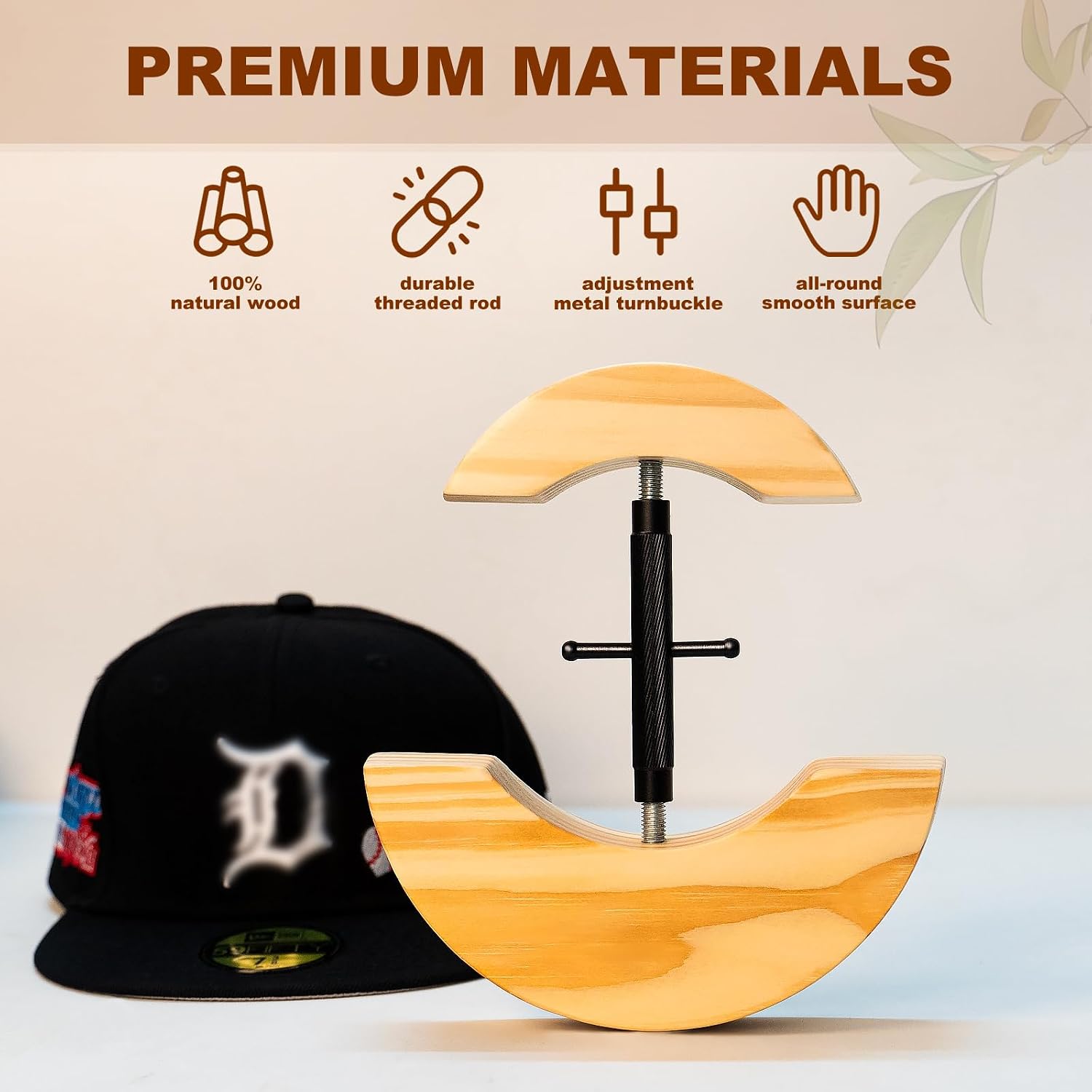 Hat Stretcher for Baseball Caps, Fitted Hats Size 7 to 8 3/4 | Hat Jack for Big Head, Labor-saving Wrench, Cone Hat Shaped Design, Durable Solid Wood, Heavy Duty of Baseball Extender