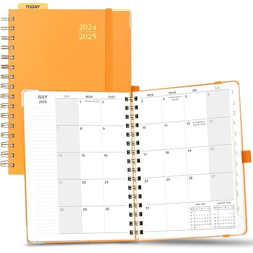 POPRUN Monthly Planner 2024-2025 Spiral Bound (6.25'' x 8.5'') 18 Months Calendar (Jul 2024 - Dec 2025) - 4 Pages per Month with Monthly Dotted Note Pages, Sunday Start, HardCover - Midnight Green