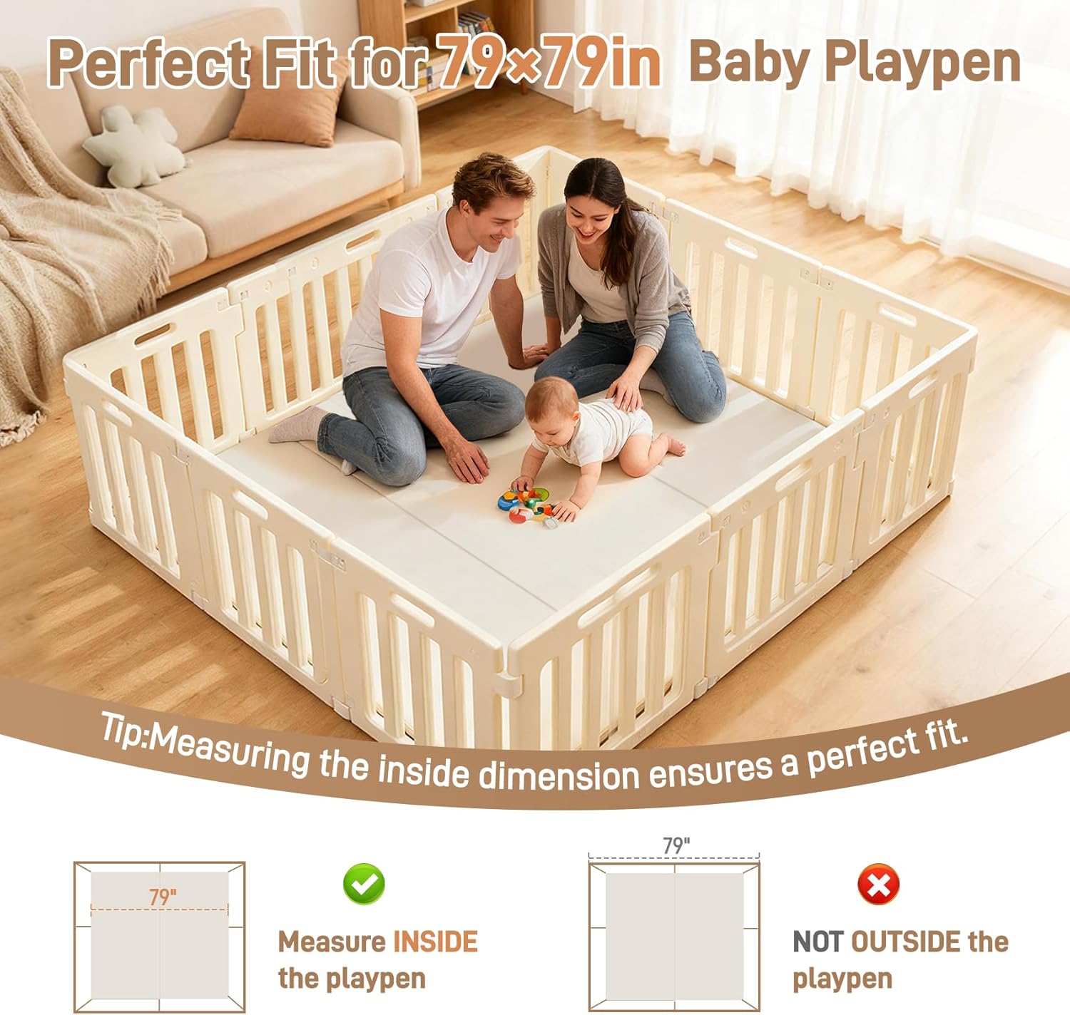Ultra Soft Baby Play Mat for Floor 1.4" Thick Memory Foam 79x79 Playpen Mat for Toddlers Infant Kids with Non-Slip Backing Safe for Crawling, Water-Repellent Leather for Tummy Time, Tatami Style(Grey)