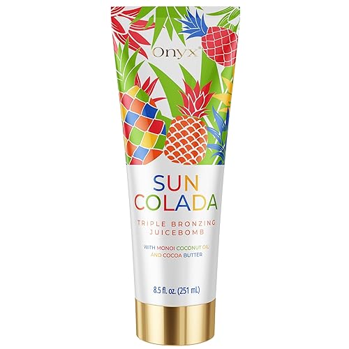 Onyx Suncolada Loción bronceadora triple de piña - Bronceador para interiores y exteriores con extractos de frutas naturales, hidratante,