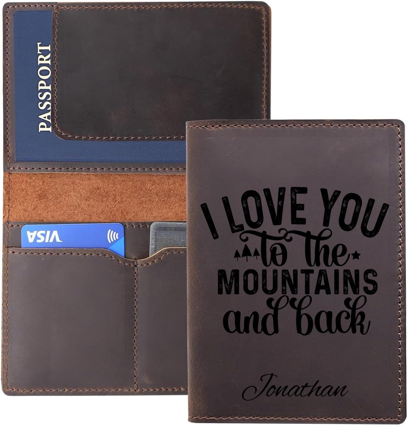 Personalized Passport Holder, Handmade Travel Wallet, Passport Cover with Card and Ticket Slot, Genuine Leather, Passport Case, Wallet for Passports (Brown, Everday is a new adventure)