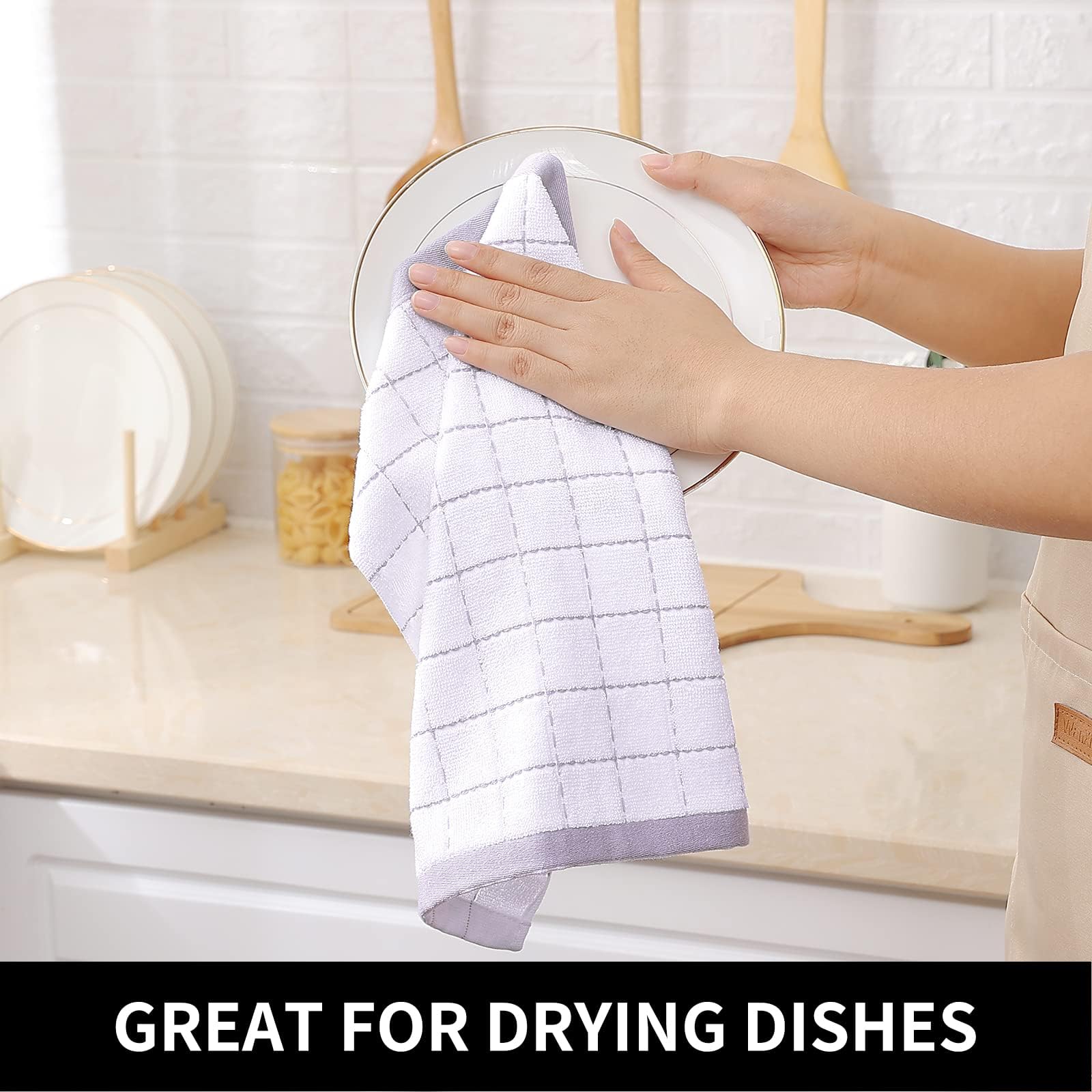 Homaxy Lot de 8 torchons de Cuisine en Tissu éponge 100% Coton, Blanc