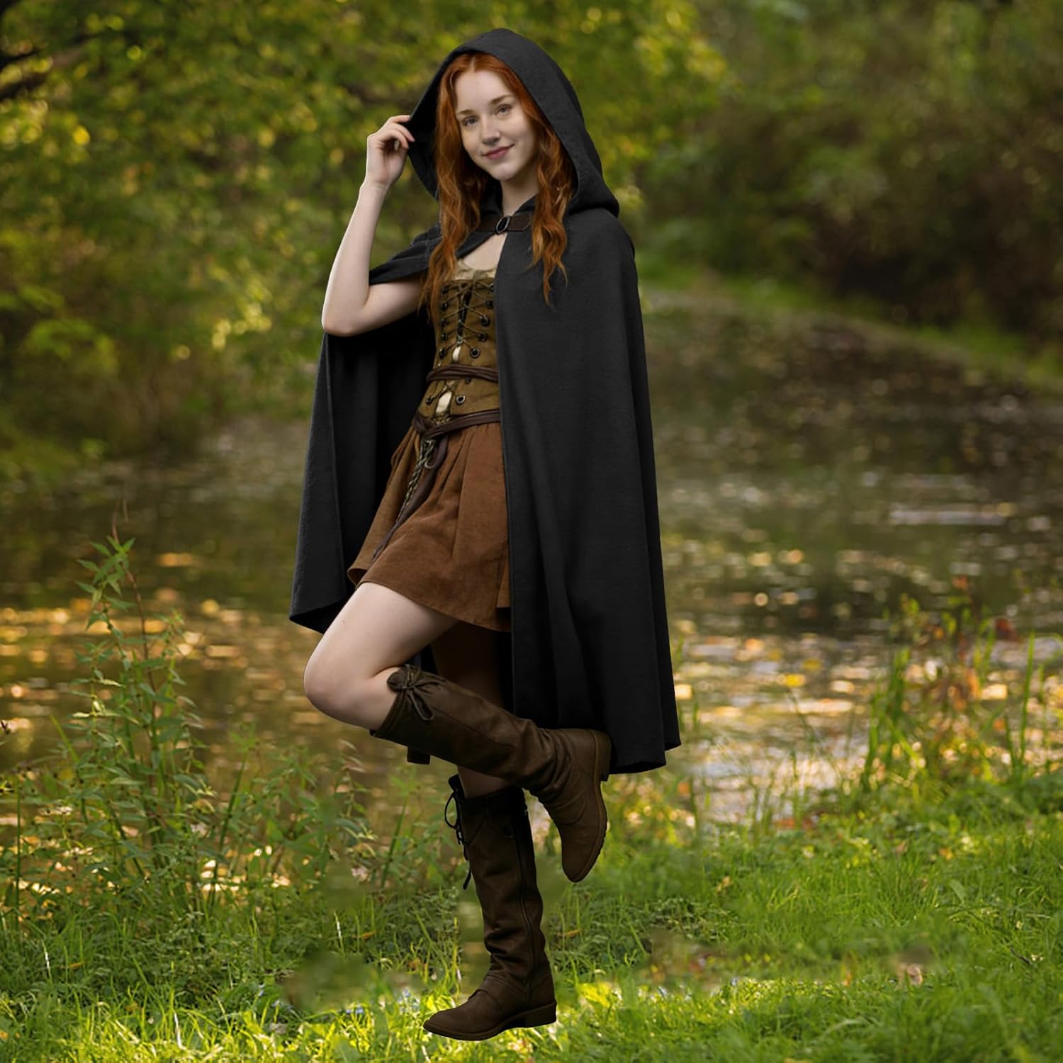 HODBLKT Mens Medieval Cloak with Hood, Renaissance Hooded Cloak for Parties