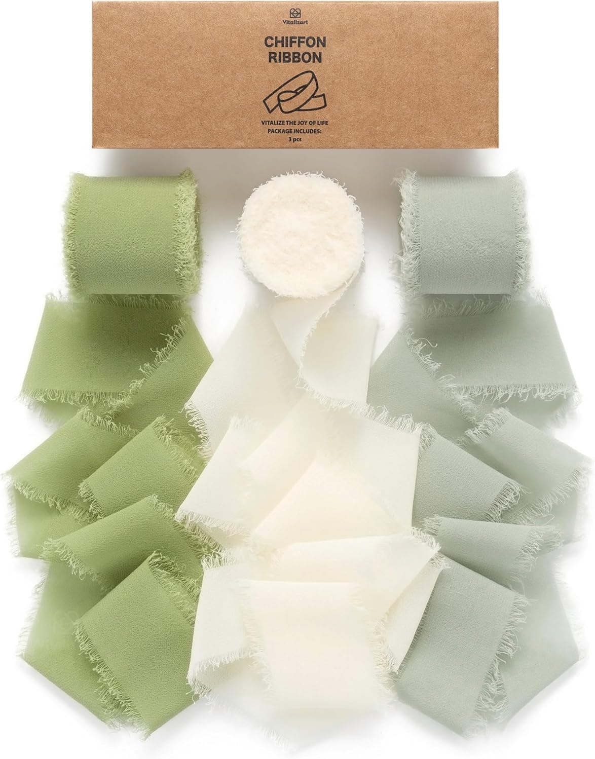 Sage Green Handmade Chiffon Silk Ribbon Fringe 1.5" x 21 Yd Frayed Edges Ribbons for Wedding Invitations Bridal Bouquets Gifts Wrapping Crafts Holiday Party Decorations