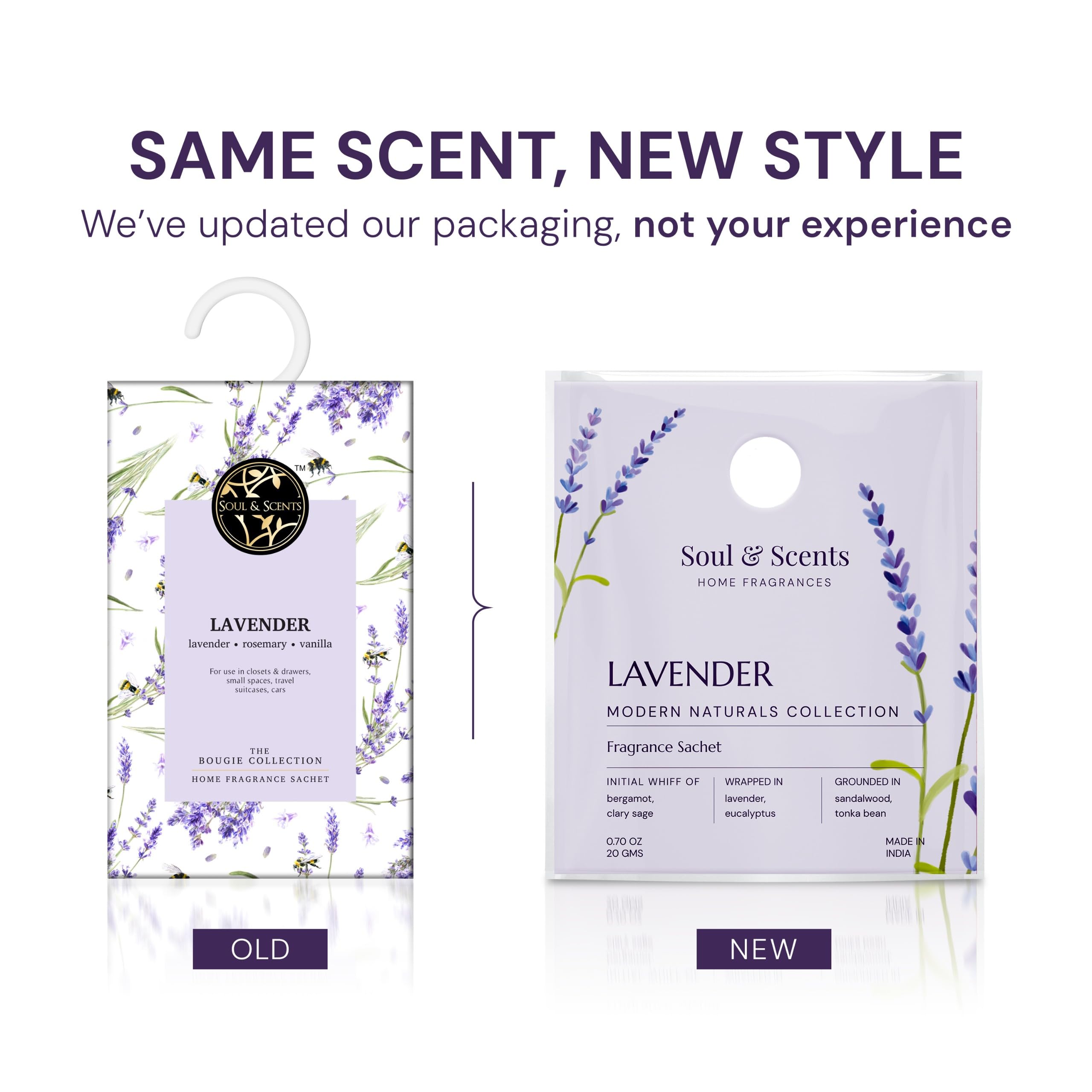 Soul & Scents Lavender Bliss Fragrance Sachet | Blend of Rosemary and Vanilla | Versatile Air Freshener for Car, Wardrobe, Kitchen, and Travel Bag | Pack of 3-20gm Each