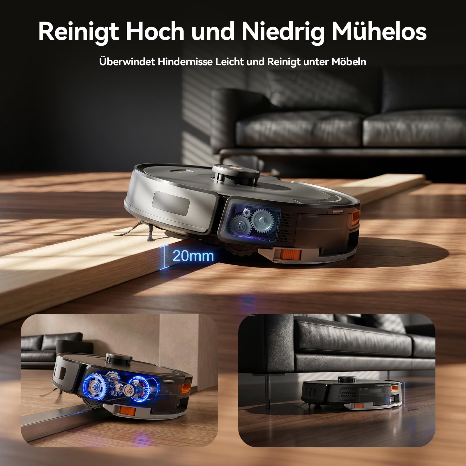 Redkey D8 Pro Saugroboter mit Wischfunktion, 38000Pa Saugroboter mit Absaugstation 4L, Anti-Haar-Verwicklung, LiDAR Navigation, 4-in-1 Saug und Wischroboter für Böden/Teppich/Tierhaare, APP Steuerung