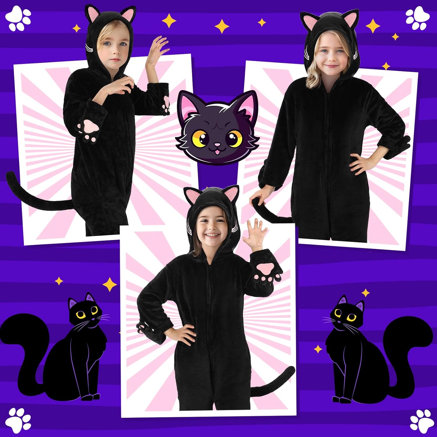 Joycover Cat Costume For Girls, Black Cat Costume For Girls Kids Dress Up, Onesie Cat Noir, Role Play Halloween Costumes - Image 5