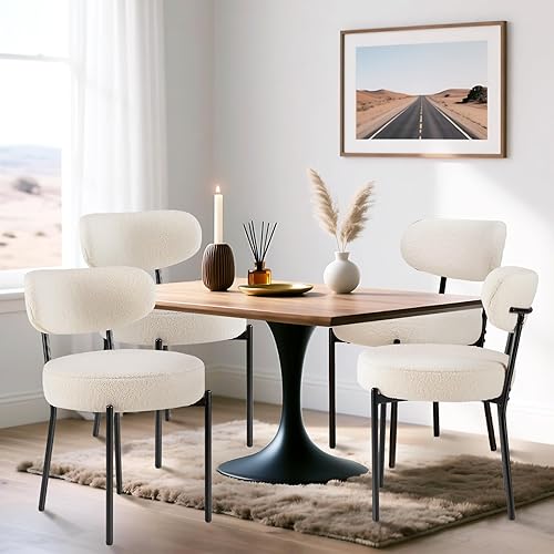 DUMOS Juego de 4 sillas de comedor, sillas modernas de mediados de siglo, respaldo curvado tapizado, sillas de cocina, sala de estar con patas de