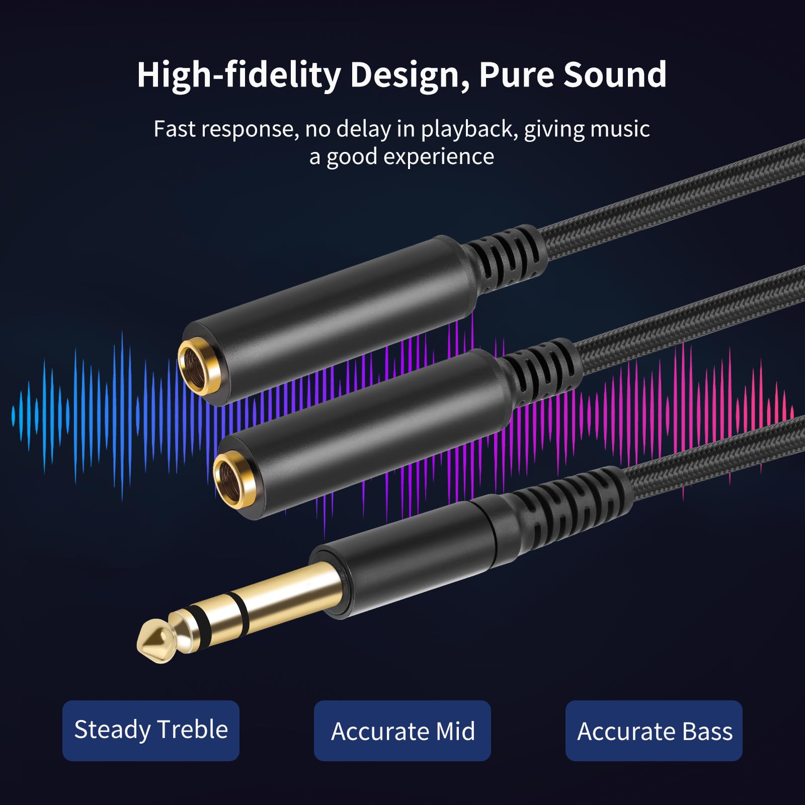 Cavo splitter da maschio stereo da 6,35 mm a doppia femmina da 6,35 mm, cavo da TRS a doppio TS Y, adattatore TS placcato oro per chitarra, tastiera e interfacce audio, confezione da 2