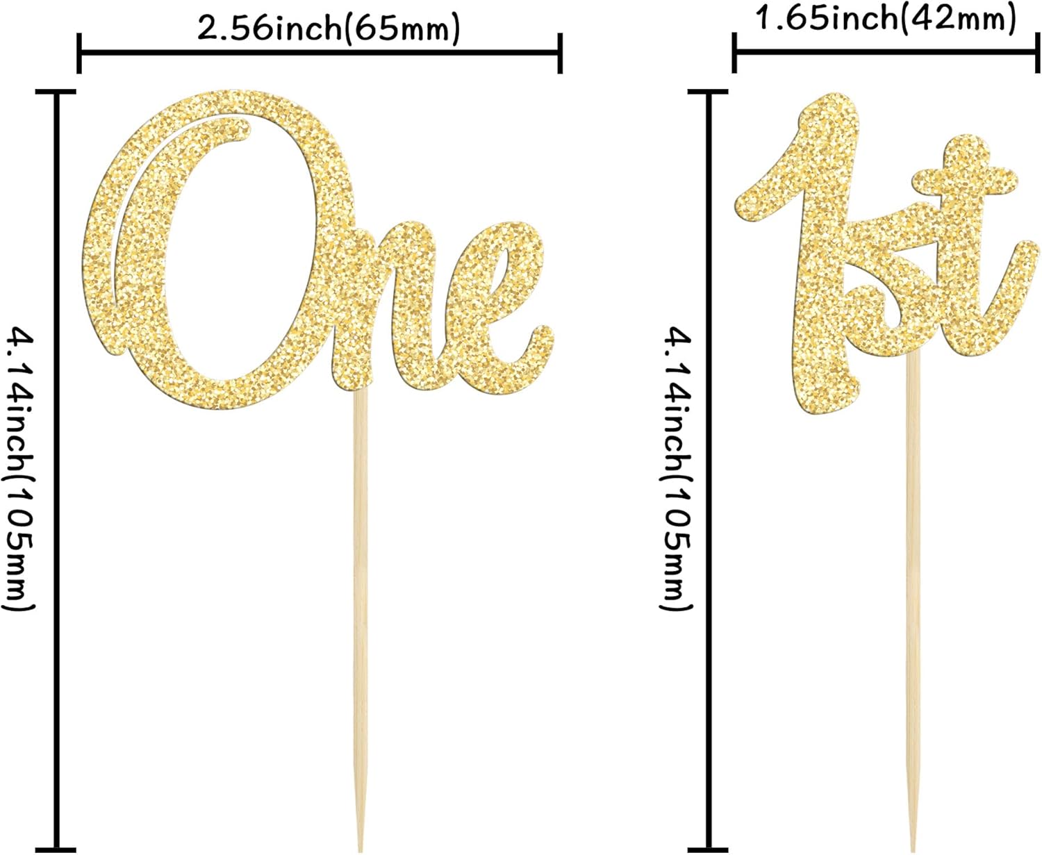Gyufise 24Pcs 1st Birthday Cupcake Toppers Glitter One Cake Toppers First Birthday One Cupcake Picks for Baby Shower 1st Birthday Party Cake Decorations Supplies Gold - Image 2