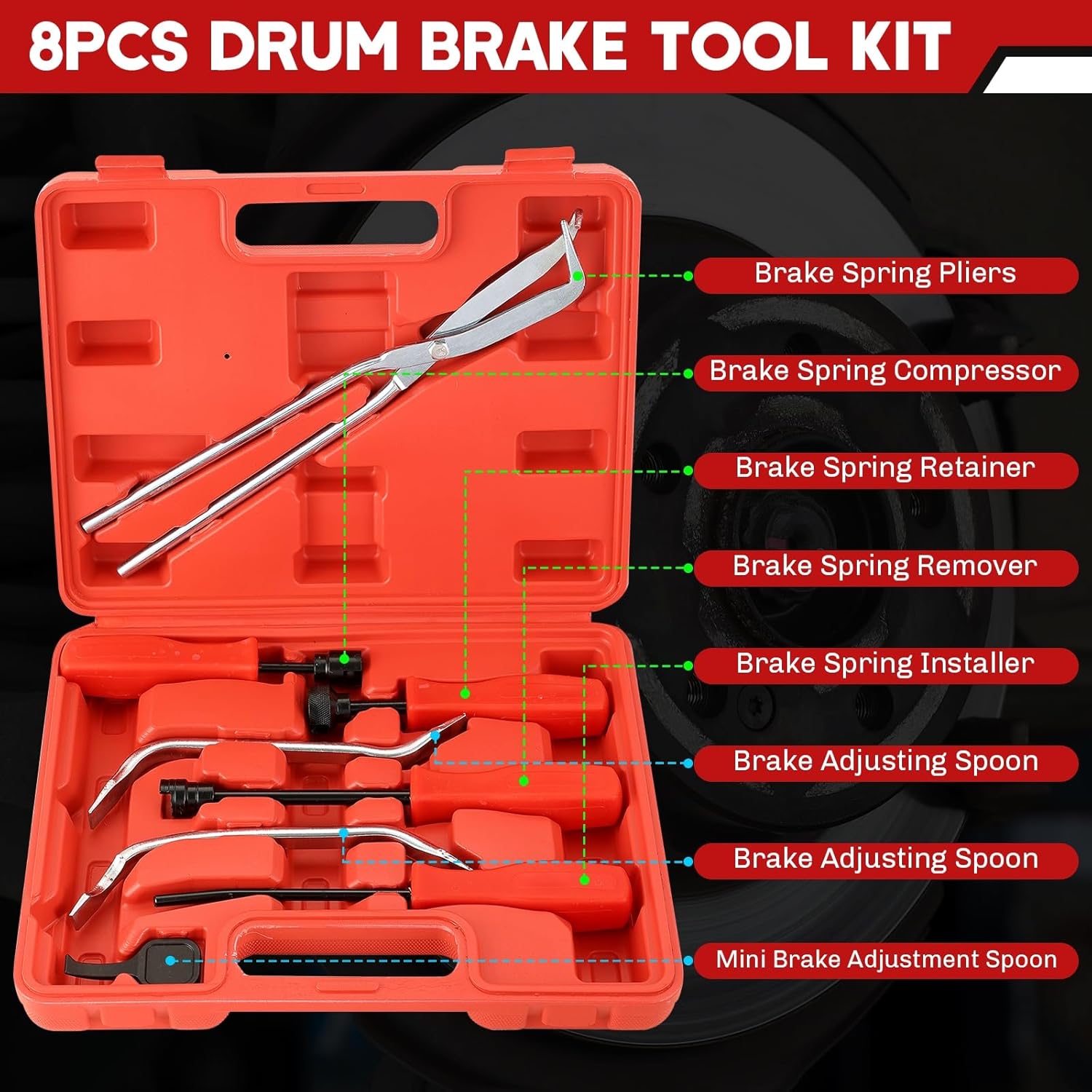 Heavy-Duty Disc Brake Caliper Tool Kit & 8PCS Drum Brake Tool Kit