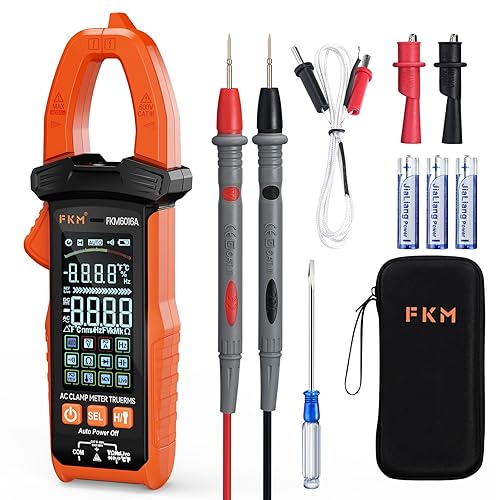 FKM Medidor de abrazadera digital, probador multímetro con rango automático TRMS 6000 cuentas, voltaje de corriente alterna, ohmios, voltios,