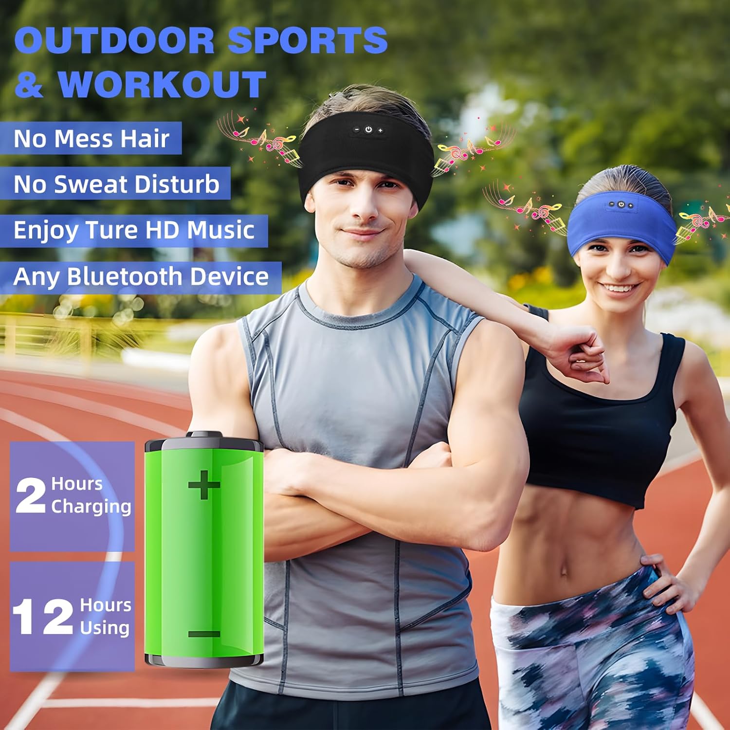 2-Pack Sleep Headphones Headband with Adjustable Hook and Loop, Bluetooth Headband Headphones for Sleeping Workout Running Yoga Gift