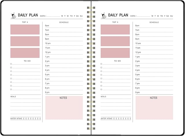 Daily Planner Hourly Schedules Appointment Planner Undated with To-Do List,Meals,Notes 10"X7.3",Flexible Cover,Twin-Wire Binding