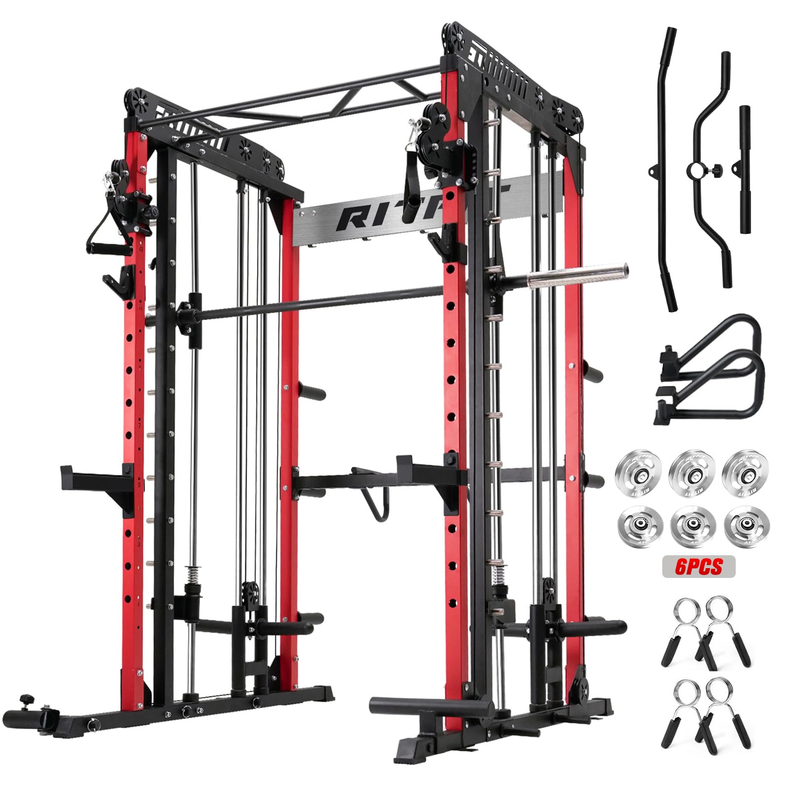 RitFit M1 & M1 Pro Smith Machine with Cable Crossover System, Multi-Function Squat Rack Power Cage for Home Gym, Power Rack and Packages