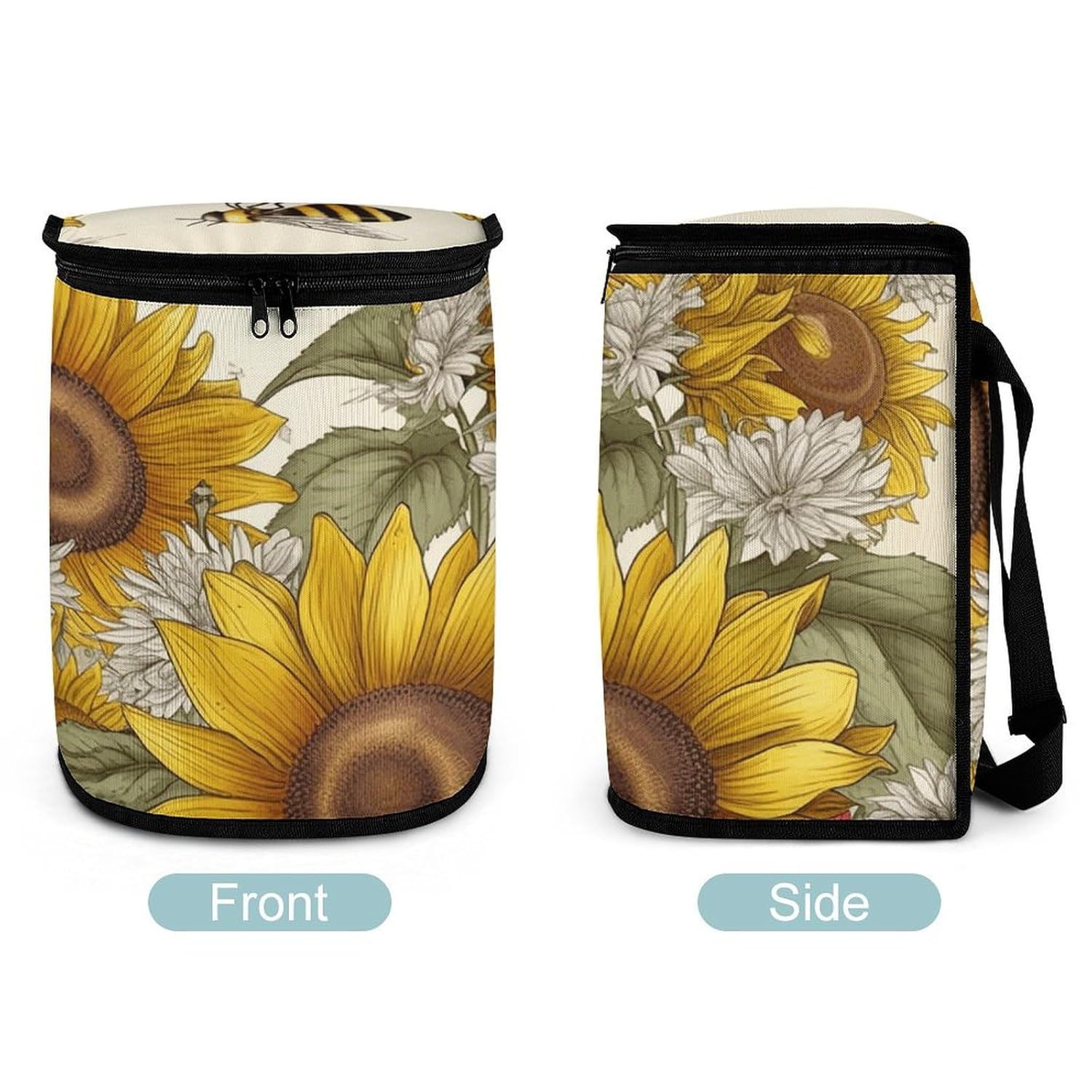Hanging Car Trash Bag Bees Sunflowers Daisy Rose Printed Car Garbage Storage Bag Leakproof Car Trash Can Portable Garbage Storage Bags
