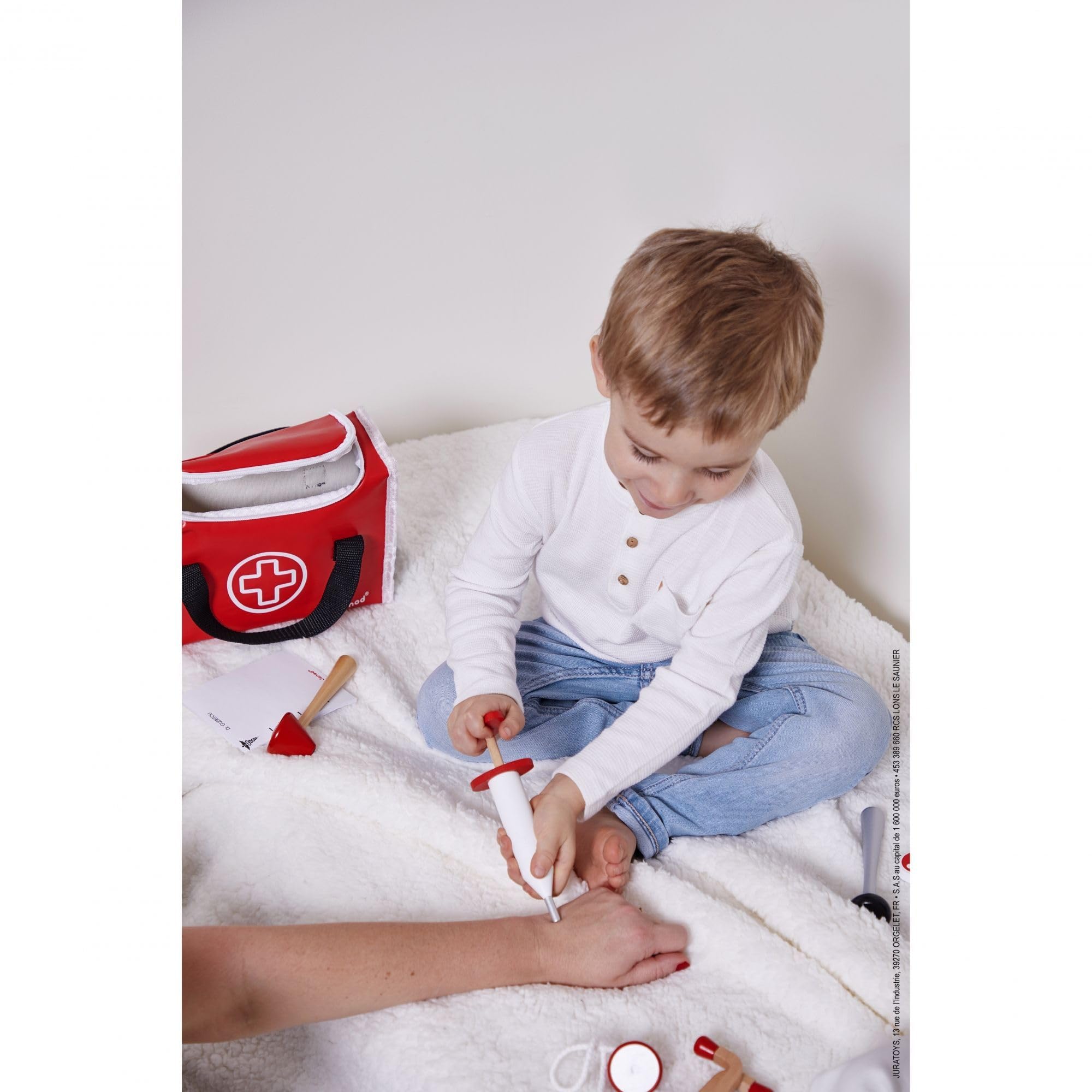 Janod - Malette de Docteur Enfant - 10 Accessoires en Bois Massif Inclus - Jouet d'Imitation - Dès 3 Ans, J06513, Rouge