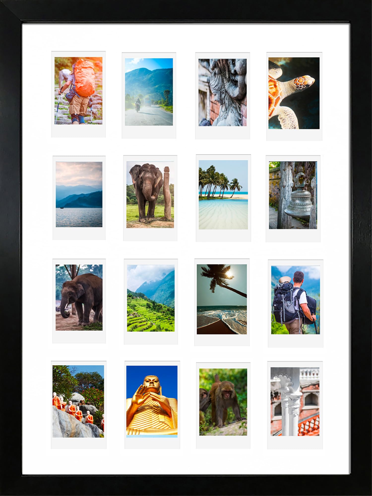 Pf+A Black Real Glass Instax Mini Multi Photo Frame For 16 Photos - A3 Multi Instax Mini Picture Frame