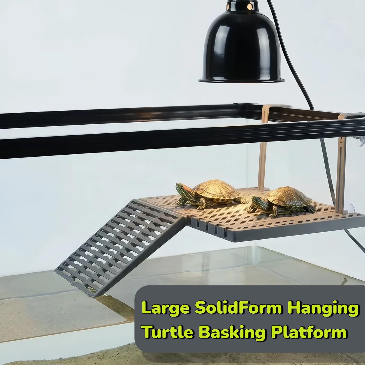 Large SolidForm Hanging Turtle Basking Platform with Built-in Food Tray, Zero Zip-Tied, Non-Slip Ramp Terrace, Resting Turtles Dock, for 50–120 Gallon Aquariums Turtle Turtle Tank Accessories
