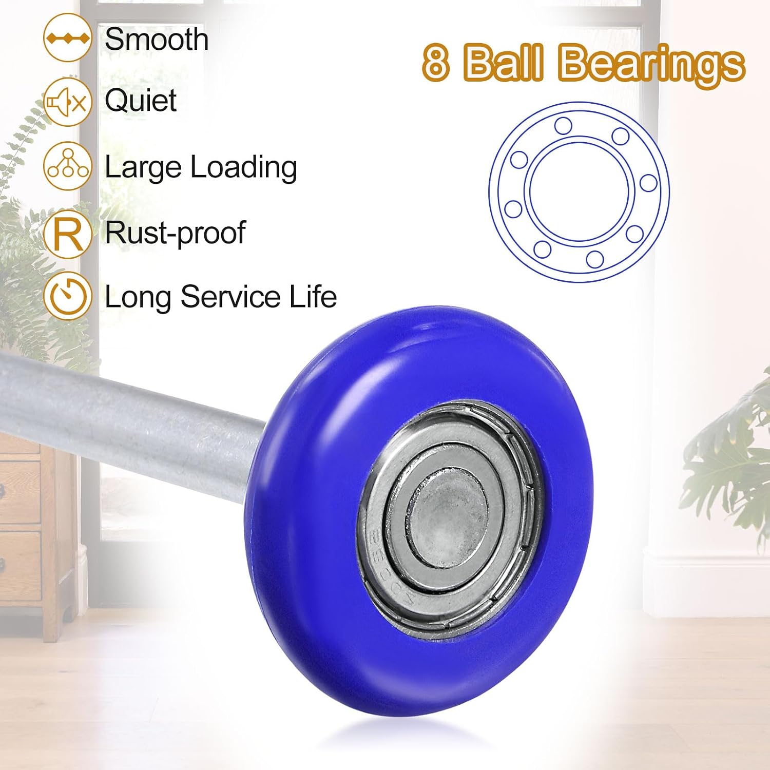HARFINGTON 24pcs Garage Door Rollers, 2" Nylon Roller for 2" Garage Track, 4.25" Stem, 8 Balls Sealed Bearing, for Commercial and Residential Garage Doors, Blue