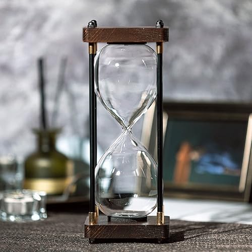 Miniatura 6 de Temporizador de reloj de arena grande de 60 minutos, temporizador de arena de madera decorativo con arena negra, reloj de arena de 1 hora