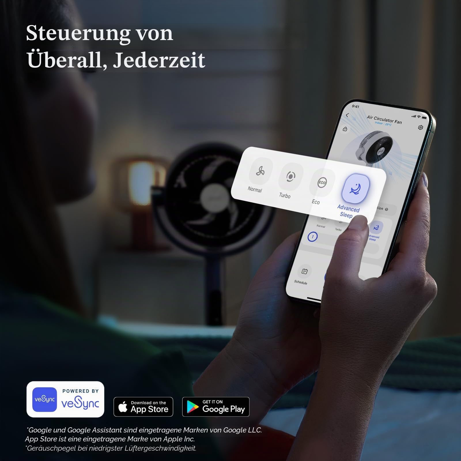 LEVOIT 20 dB, intelligenter Standventilator, DC-Motor, niedriger Stromverbrauch, mit WLAN, 4 Modi und 12 Windgeschwindigkeiten, 30 m Wind, 12 Stunden Timer, 90 ° + 120 ° Oszillation