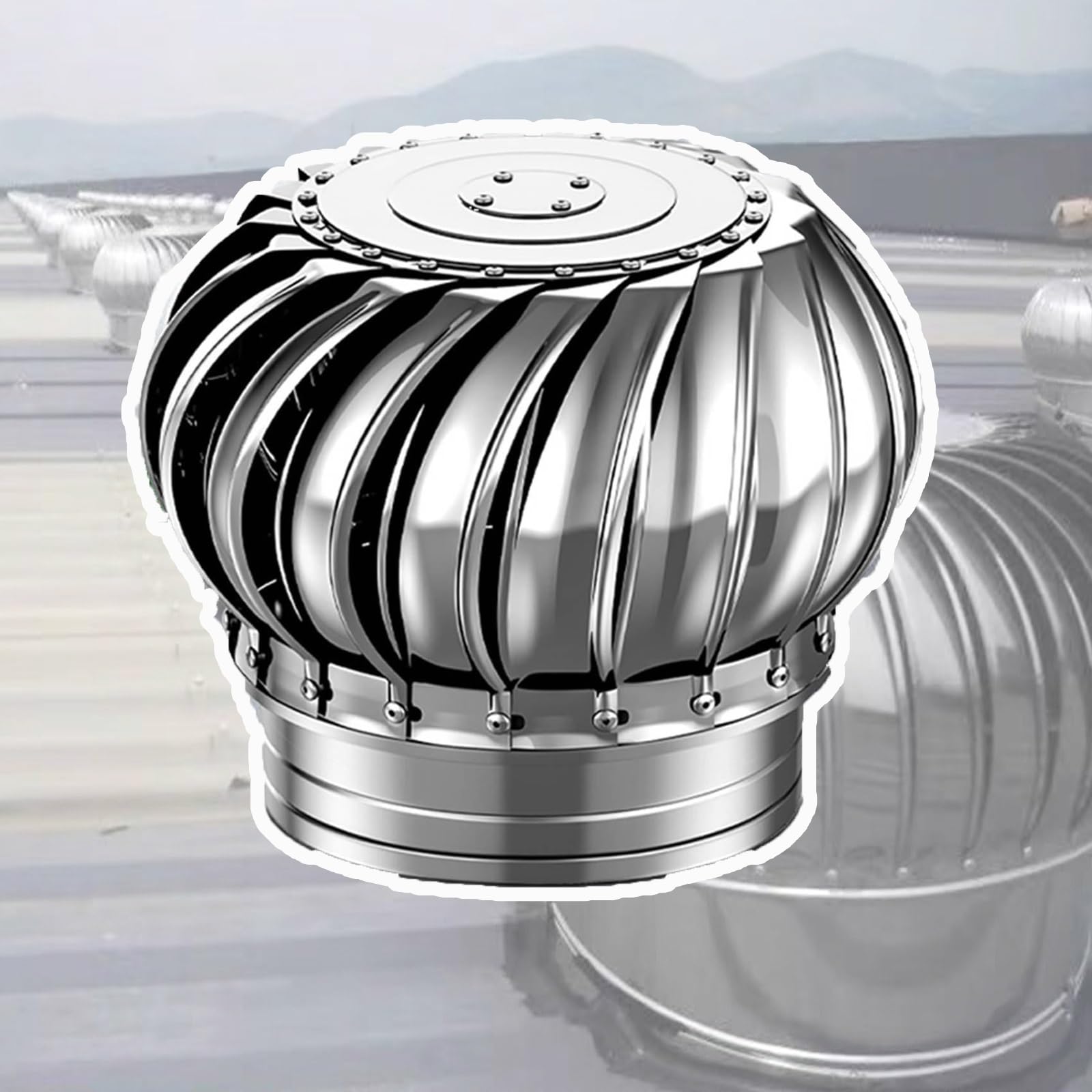 IvyLoutish 304 Stainless Steel Chimney Exhaust Vent Roof Ventilator Turbines Cap Vent, 4 8 10 12 14 16 18 20 24 32In Turbines Ventilator, 500mm/20in