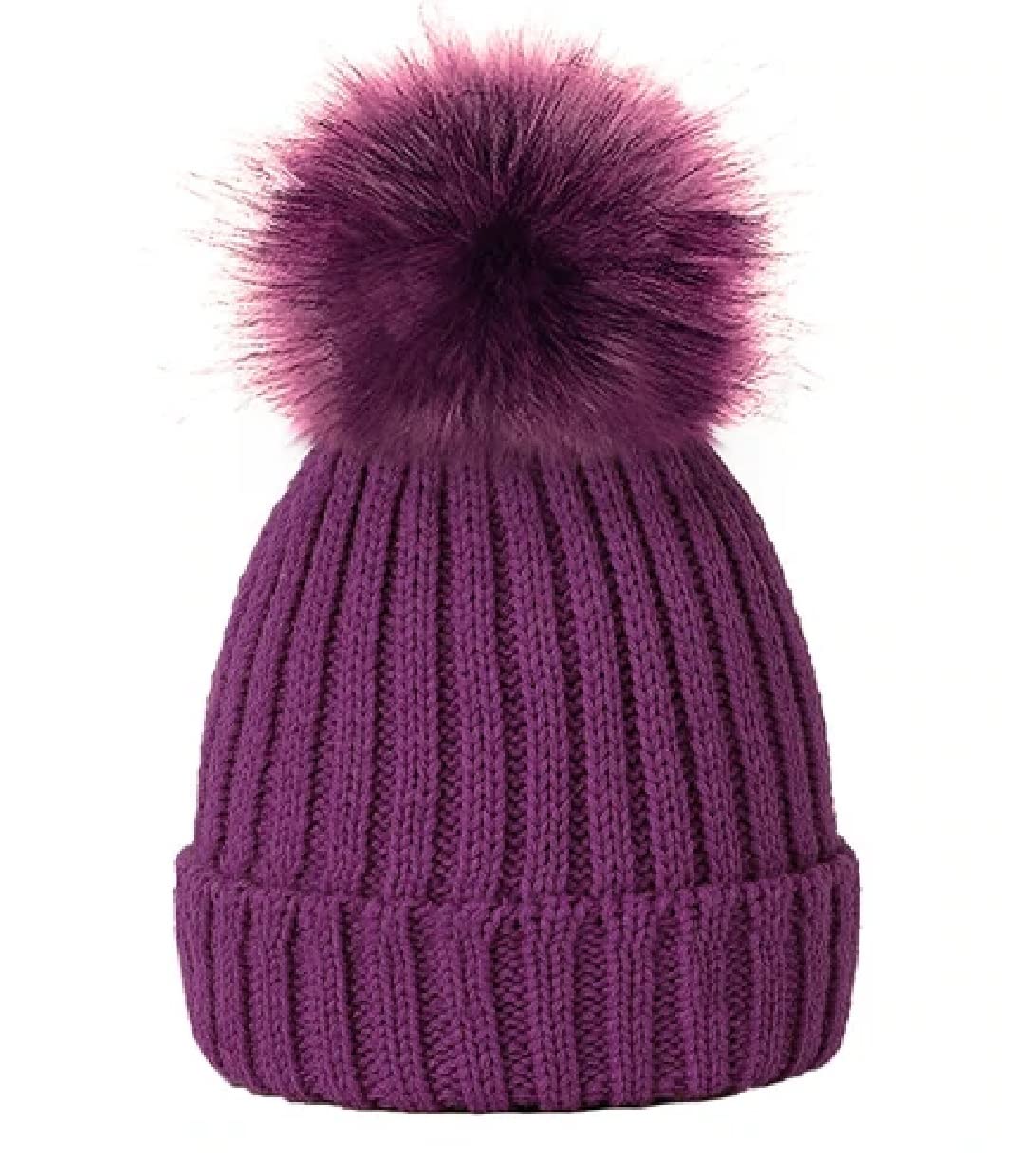 Onlybee Girls Purple Childrens Knitted Bobble Hat With Detachable Pom Pom - Approx Age Range 2 To 7 (Purple)