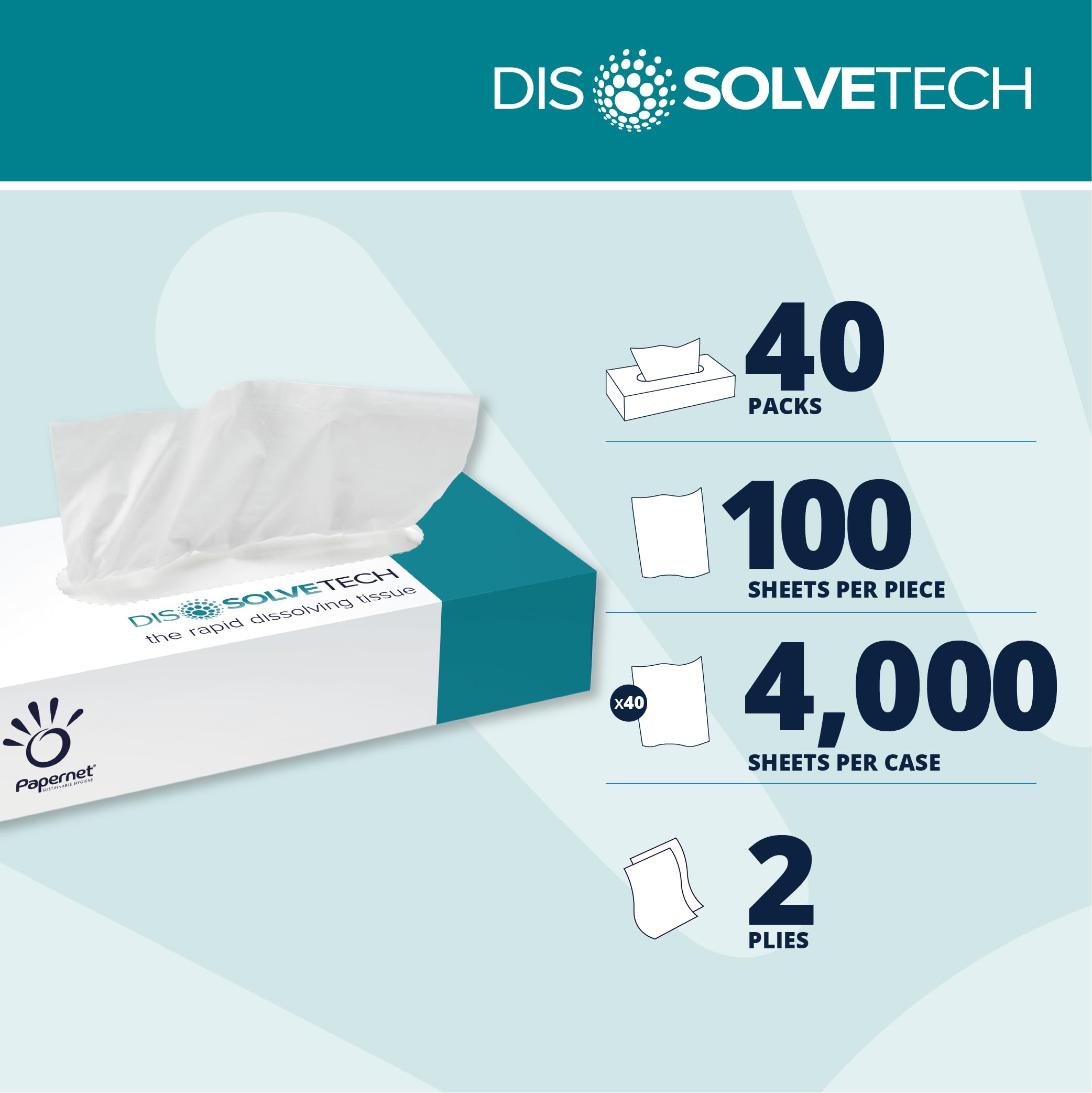 Image secondaire de Mouchoirs Dissolve Tech en Pure Cellulose - 4000 Feuilles Résistantes