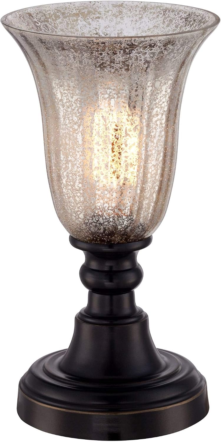 Regency Hill Isaac Traditional Rustic Vintage Accent Uplight Table Lamp 13" High Dark Bronze Brown Metal Mercury Glass Silver Shade for Bedroom House Bedside Nightstand Home Office Decor
