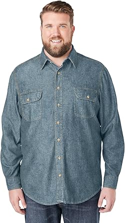 Boulder Creek by Kingsize Men's Big & Tall Long Sleeve Denim and Twill Shirt - 3XL, Light Wash