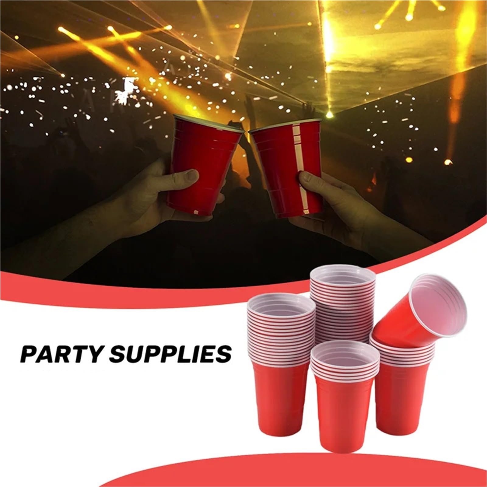 100 Stück Lieblings-Partybecher aus rotem Kunststoff, 450 ml für Party & mehr