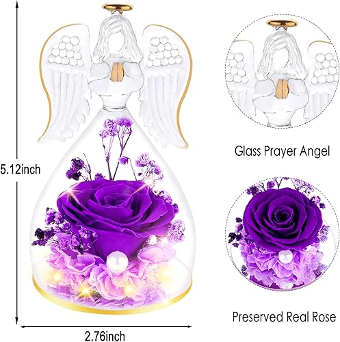 Miniatura 2 de Ztl Figuras de ángel de rosas para mujeres, regalos de cumpleaños del día de la madre para mamá, abuela, esposa, rosa real preservada en cristal con