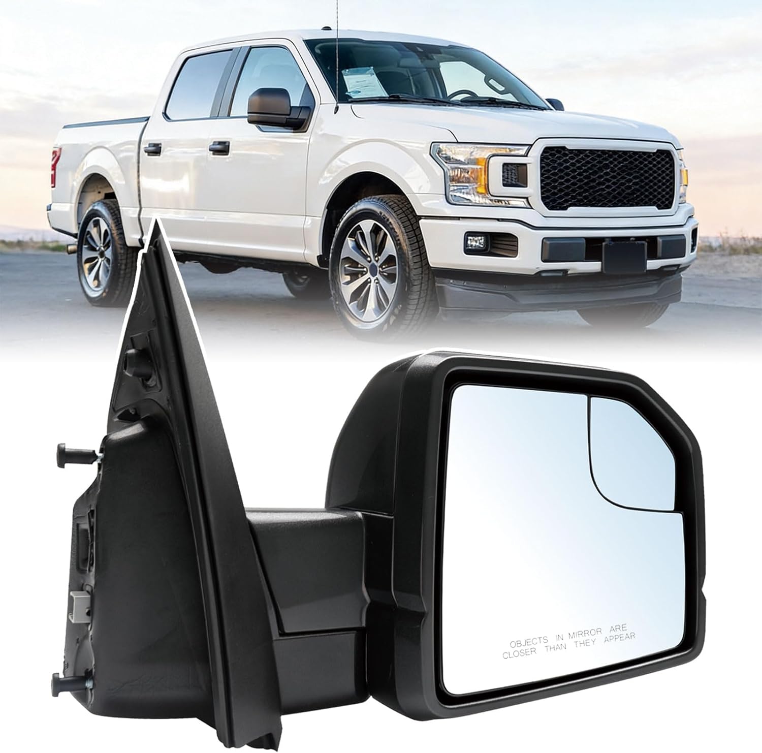 Passenger Side Mirror Replacement Fit for 2015-2020 Ford F150 Accessories,Right Side Mirror Assembly,Electric Glass,Manual Collapse,Without Signal Light,Non Heated (3Pins) Replaces:FL3Z17682AK
