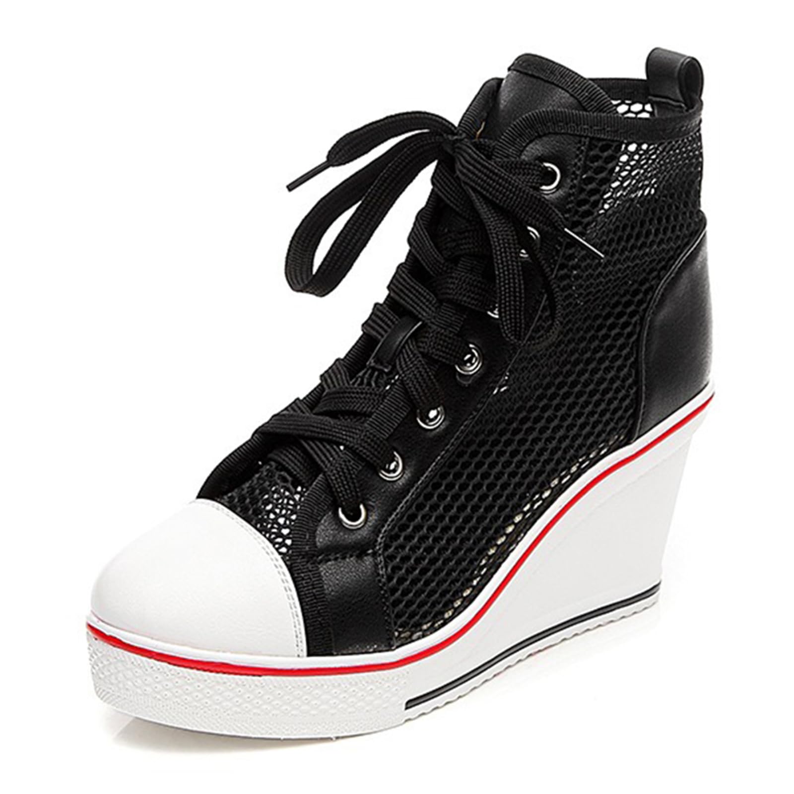Women's Sneaker Shoes High Heel Fashionable Canvas Shoes High Tube Lace Up Wedge Edge Zip…