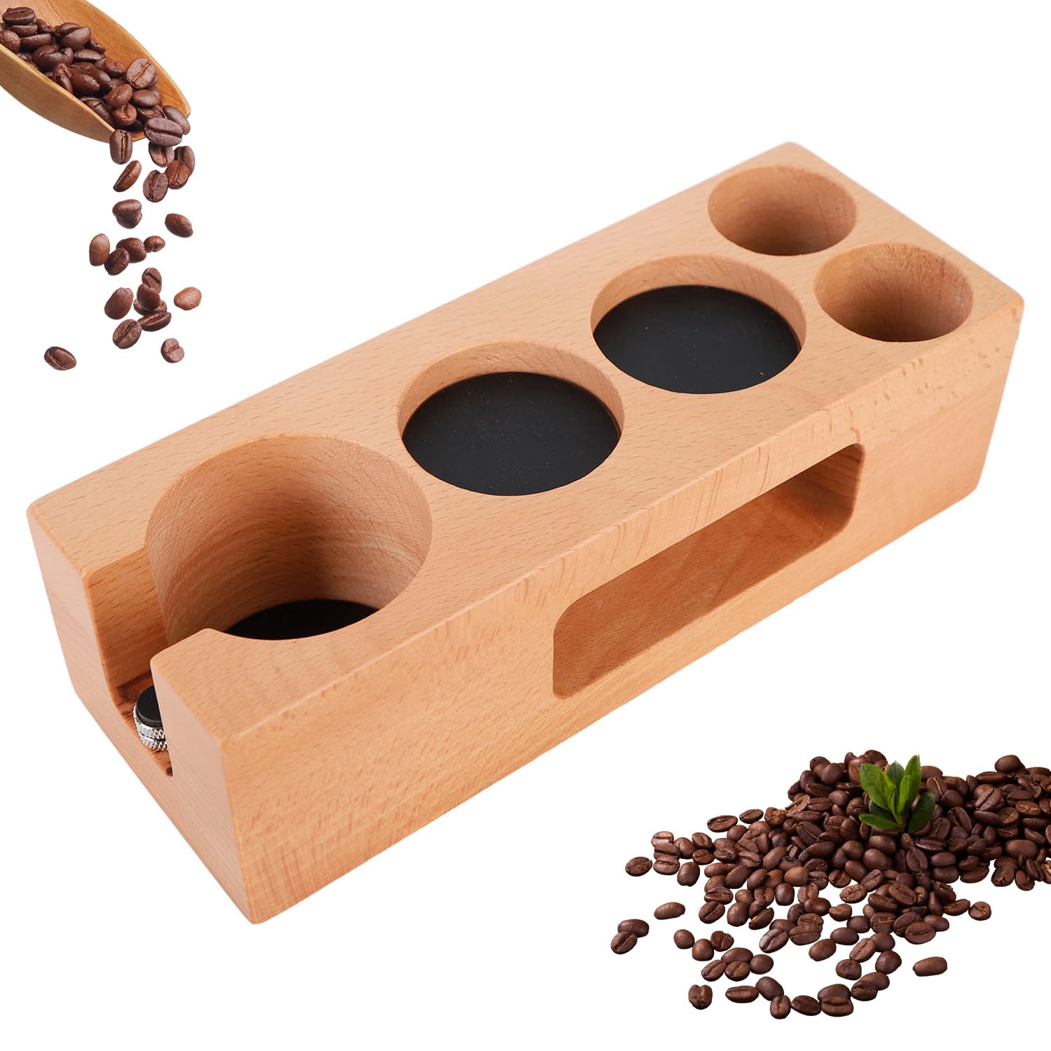 Tissting Soporte Para Compactador De Café 58mm Con Pies Antideslizantes Y 5 Orificios - Estación De Compactación De Café Para Hogar, Cafetería Y Restaurante Con Filtro De Madera Y Tapete