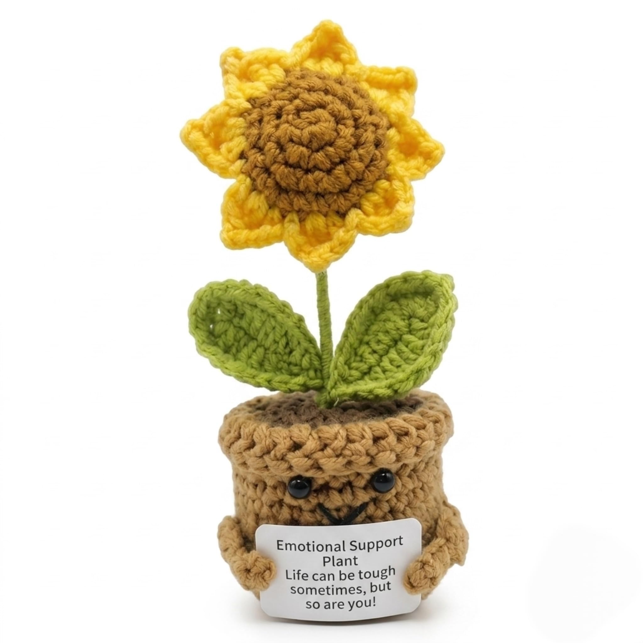 Mior Care Positive Sunflower Crochet Doll with Inspirational Card, Emotional Support Gift for Women Men, Handmade Knitted Plant Plush, Thinking of You Gift, Desk Decor, Encouragement Gift