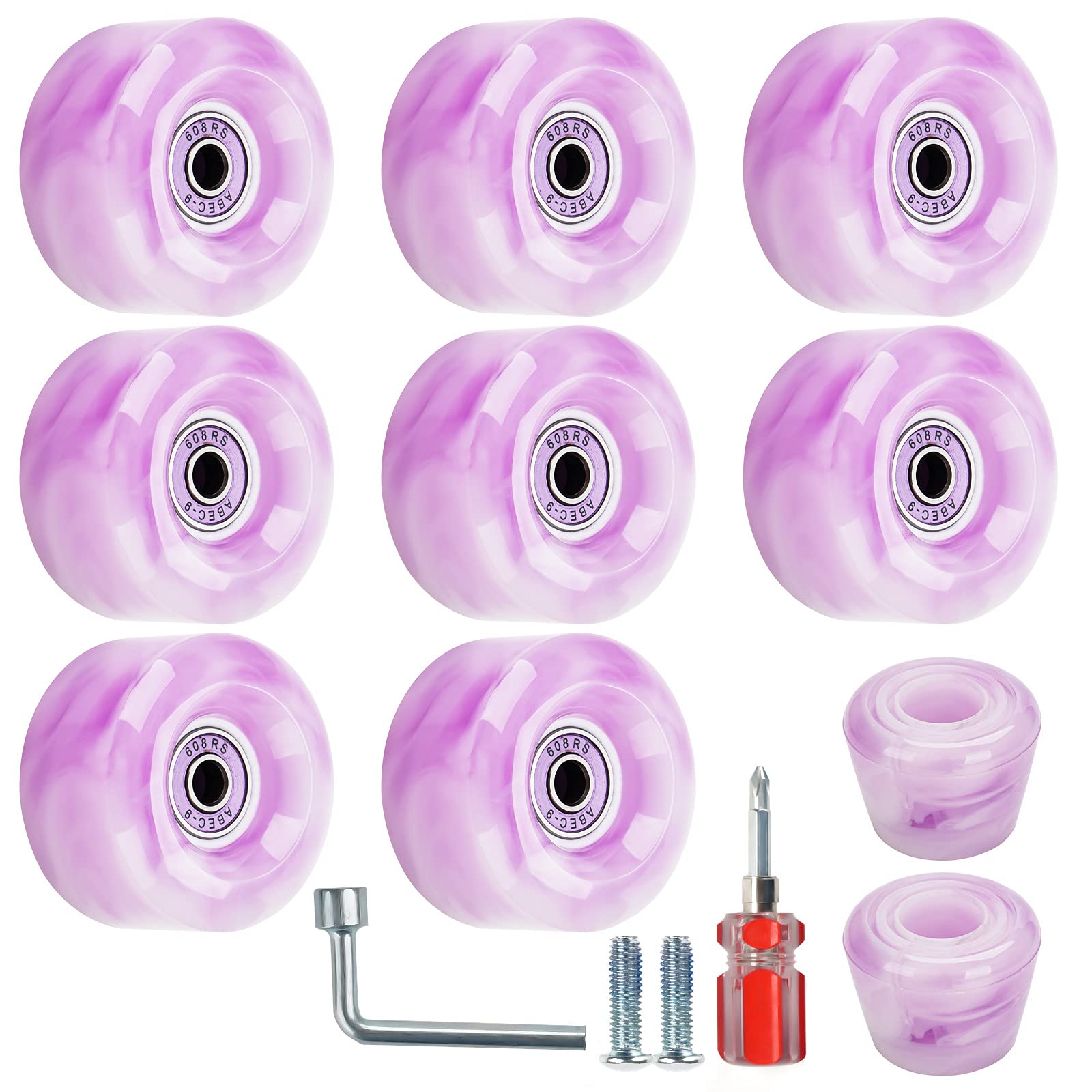 Nezylaf 8 Pack 32 x 58, 82A Quad Roller Skate Wheels with Bearing Installed and 2 Toe Stoppers for Double Row Skating,Replacment Accessories Suitable for Outdoor or Indoor